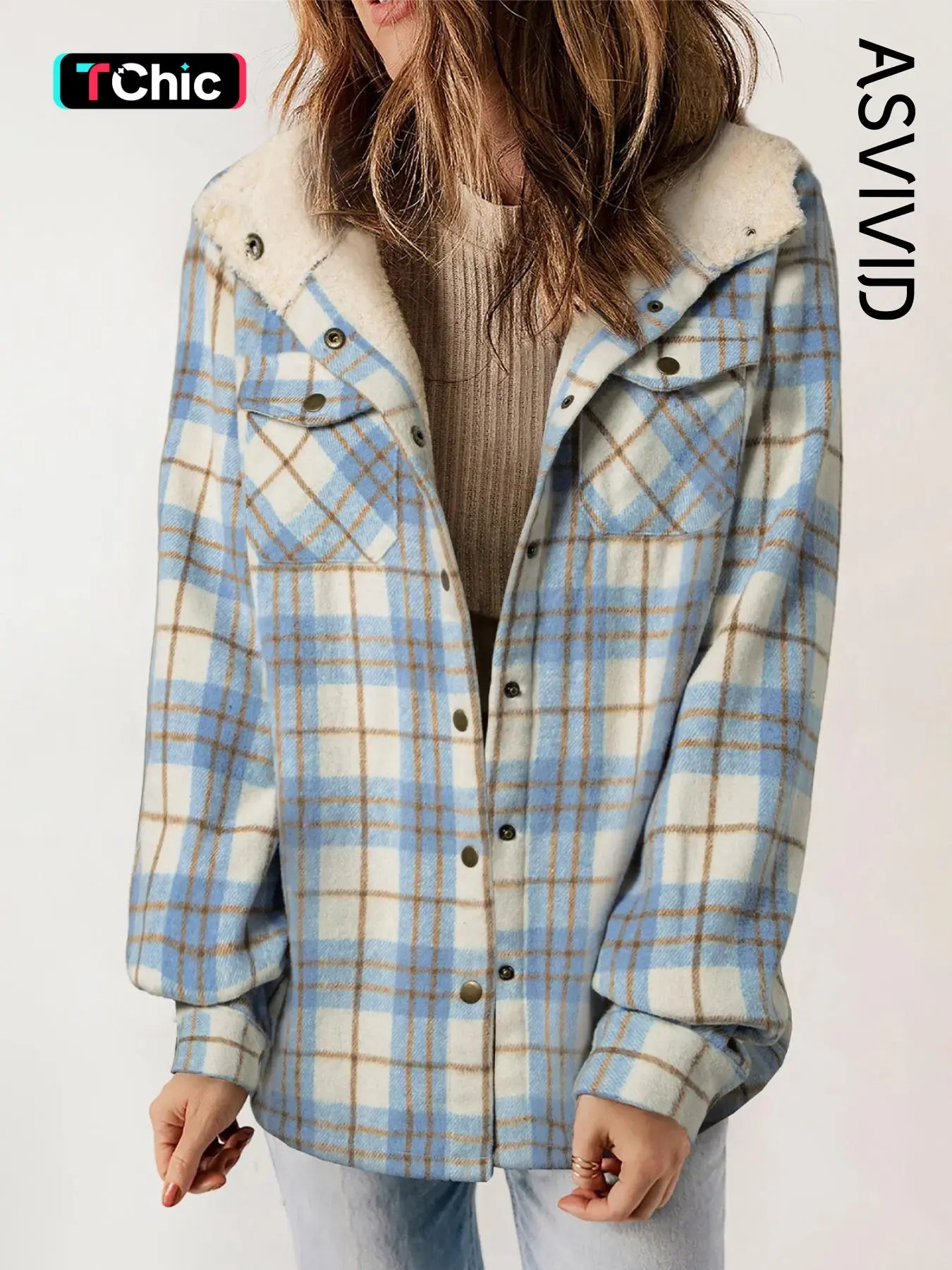Plaid Hooded Casual Outerwear