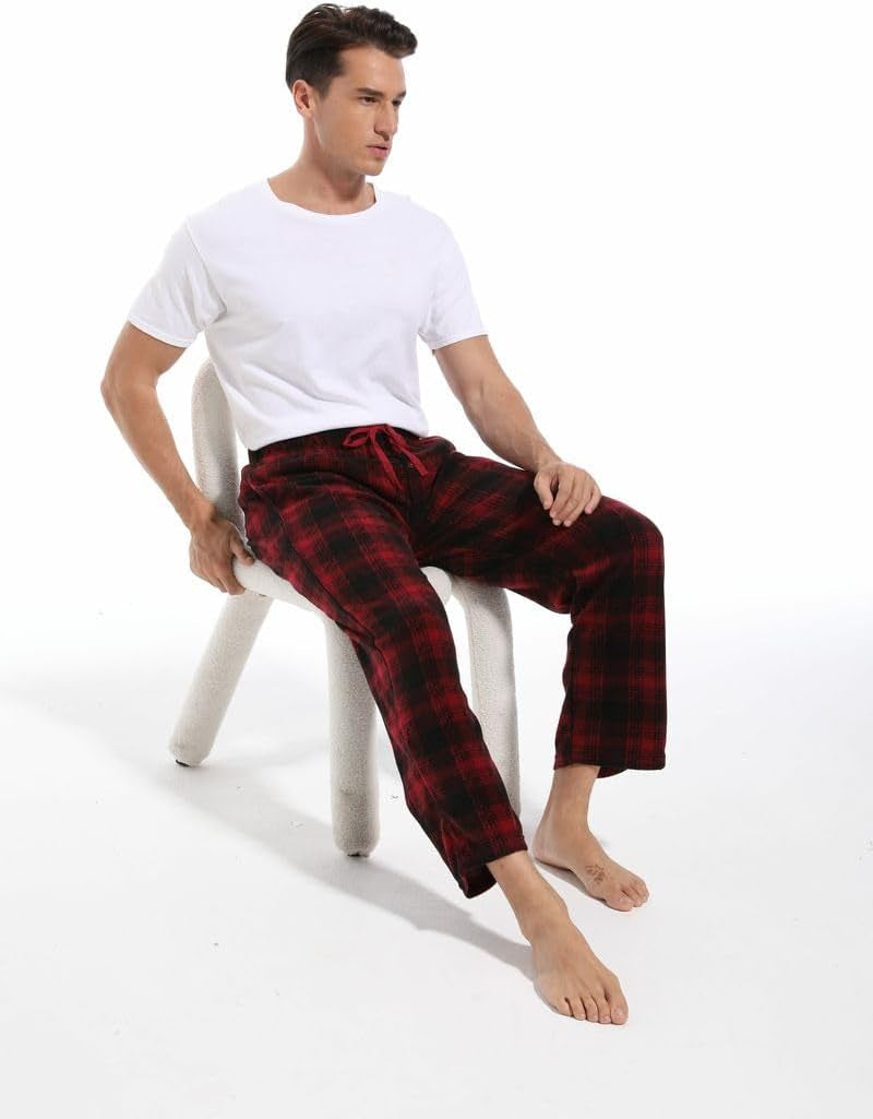 1Pack or 3Pack Mens PJ Pajama Pants Bottoms Fleece Lounge Pants Sleepwear Plaid Pjs with Pockets Microfleece