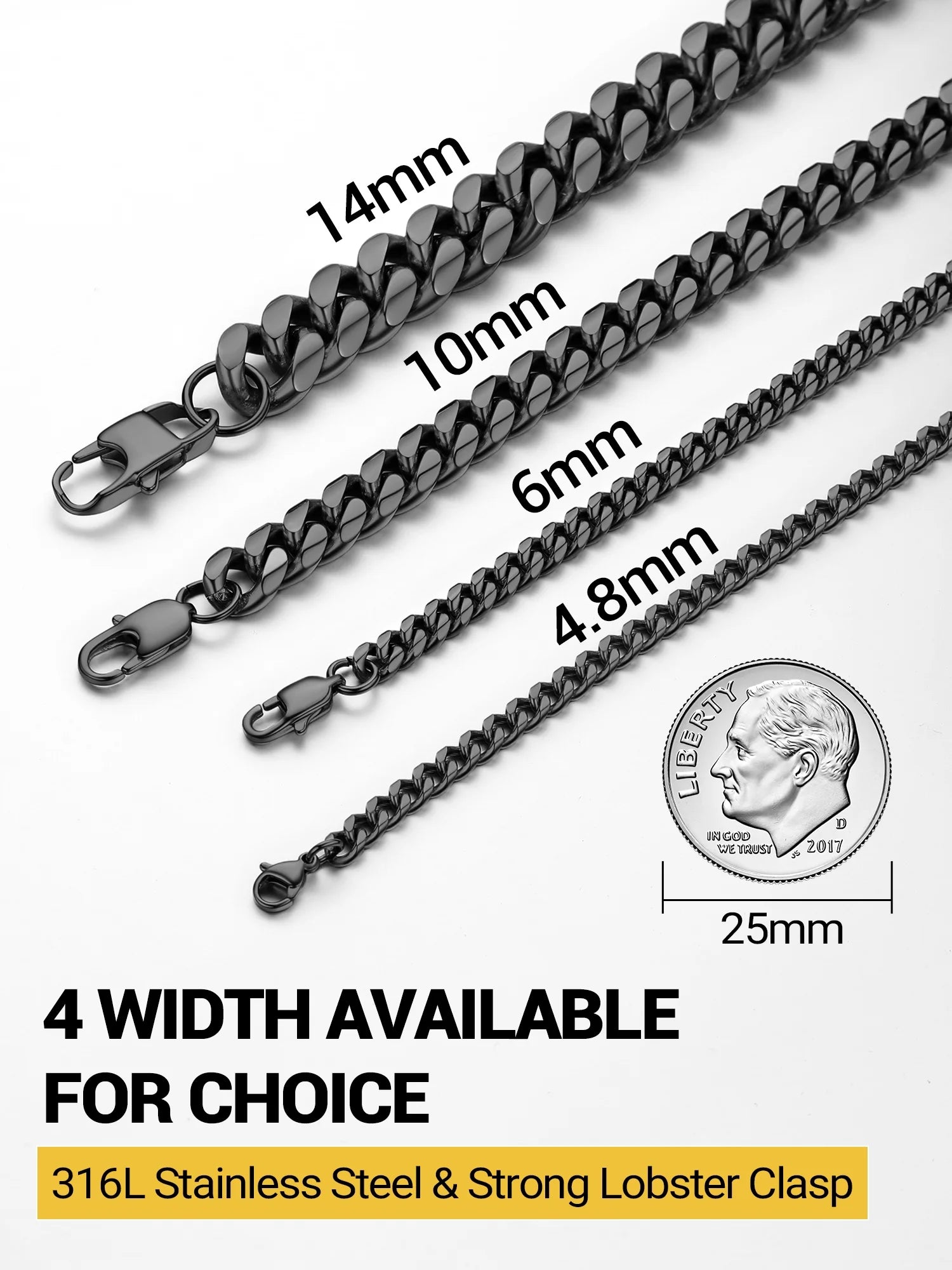 Men Chain Bracelet Black Cuban Curb Bracelet 6MM 8.3 Inch Wrist Bracelet Mens Birthday Valentines Day Jewelry Gifts for Him Dad Adults Age